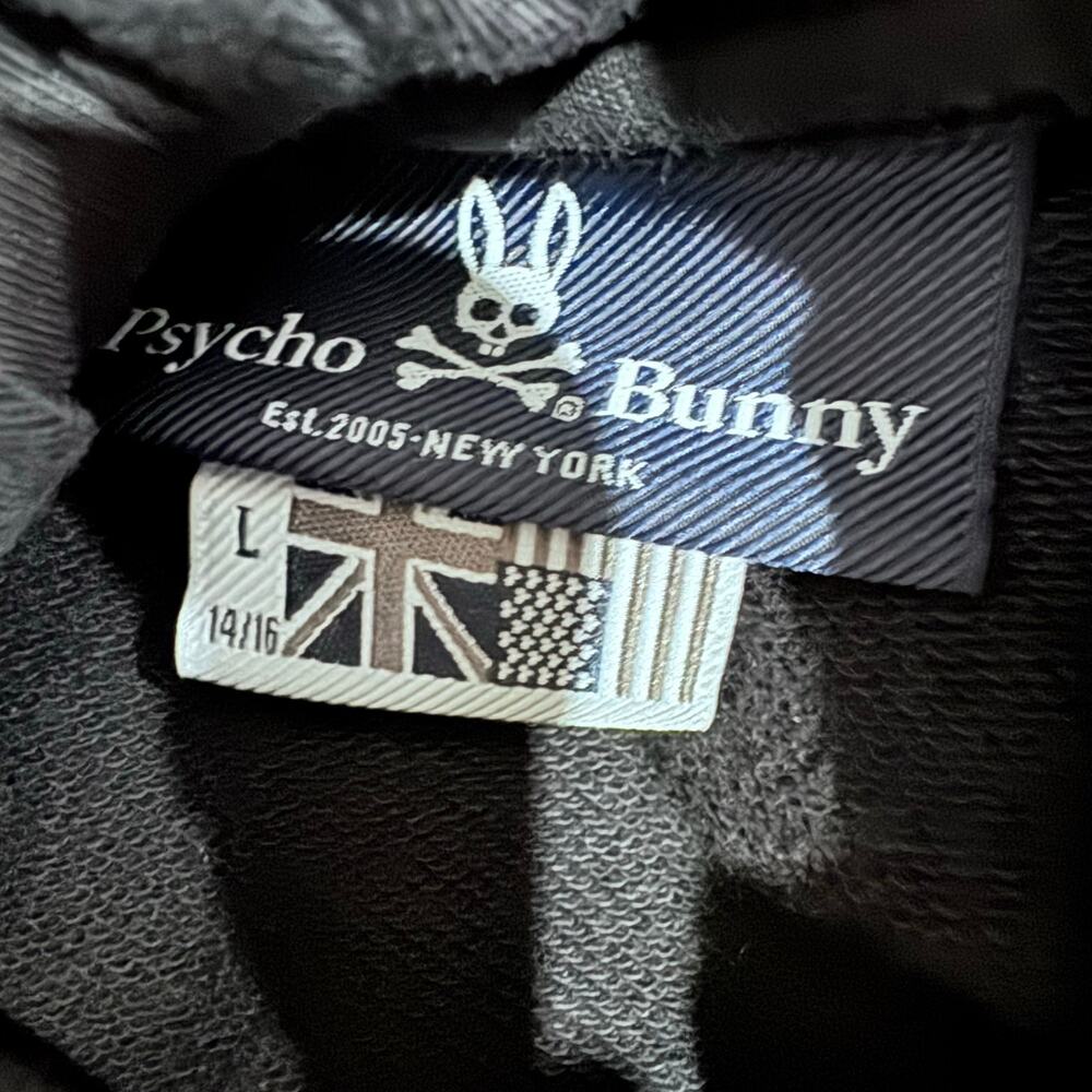 Psycho Bunny Boys L Black Patch Graphic Hoodie Cotton Streetwear - Picture 4 of 10
